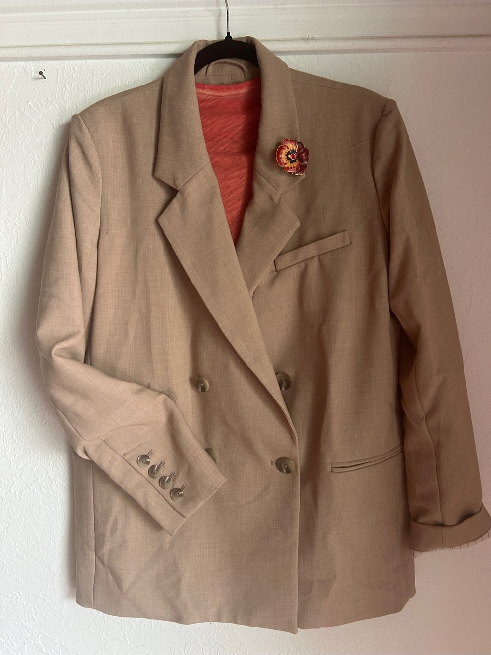 Anthropologie Maeve Tan Double-Breasted Blazer